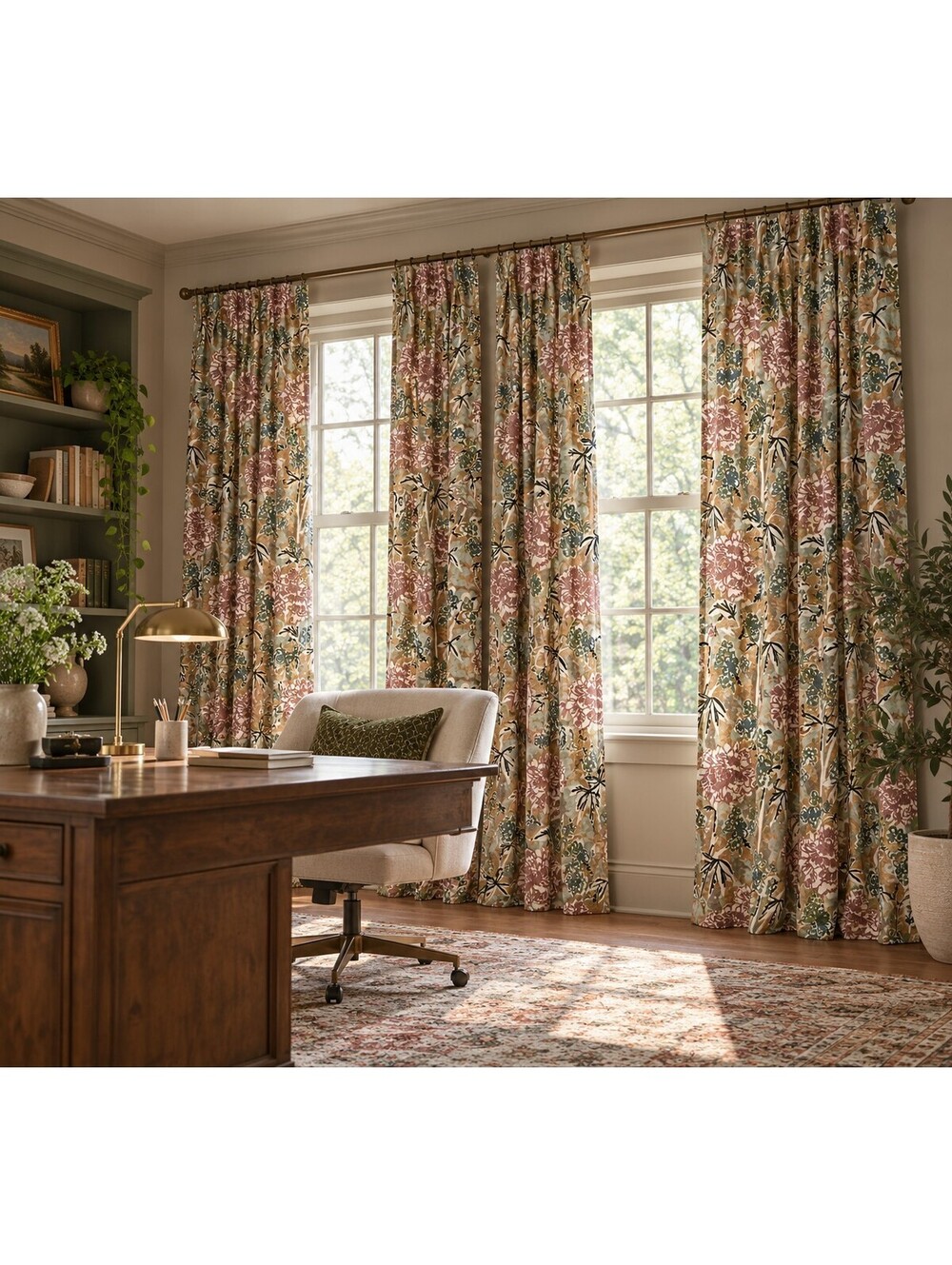 4 Floral Pinch Pleat Curtain Panels – Lined – 36” x 90” Each